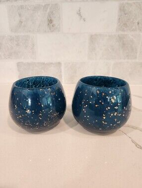 Anthropologie Constellation Blue Hurricane Votive Candle Holders Set Of 2